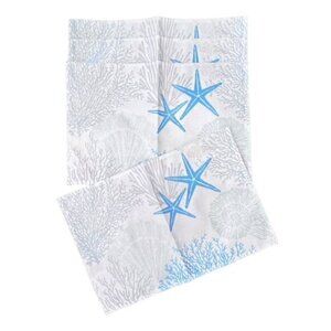 Ocean Coastal Table Placemats Set Of 4‎ Blue Grey Starfish Coral Beach NEW
